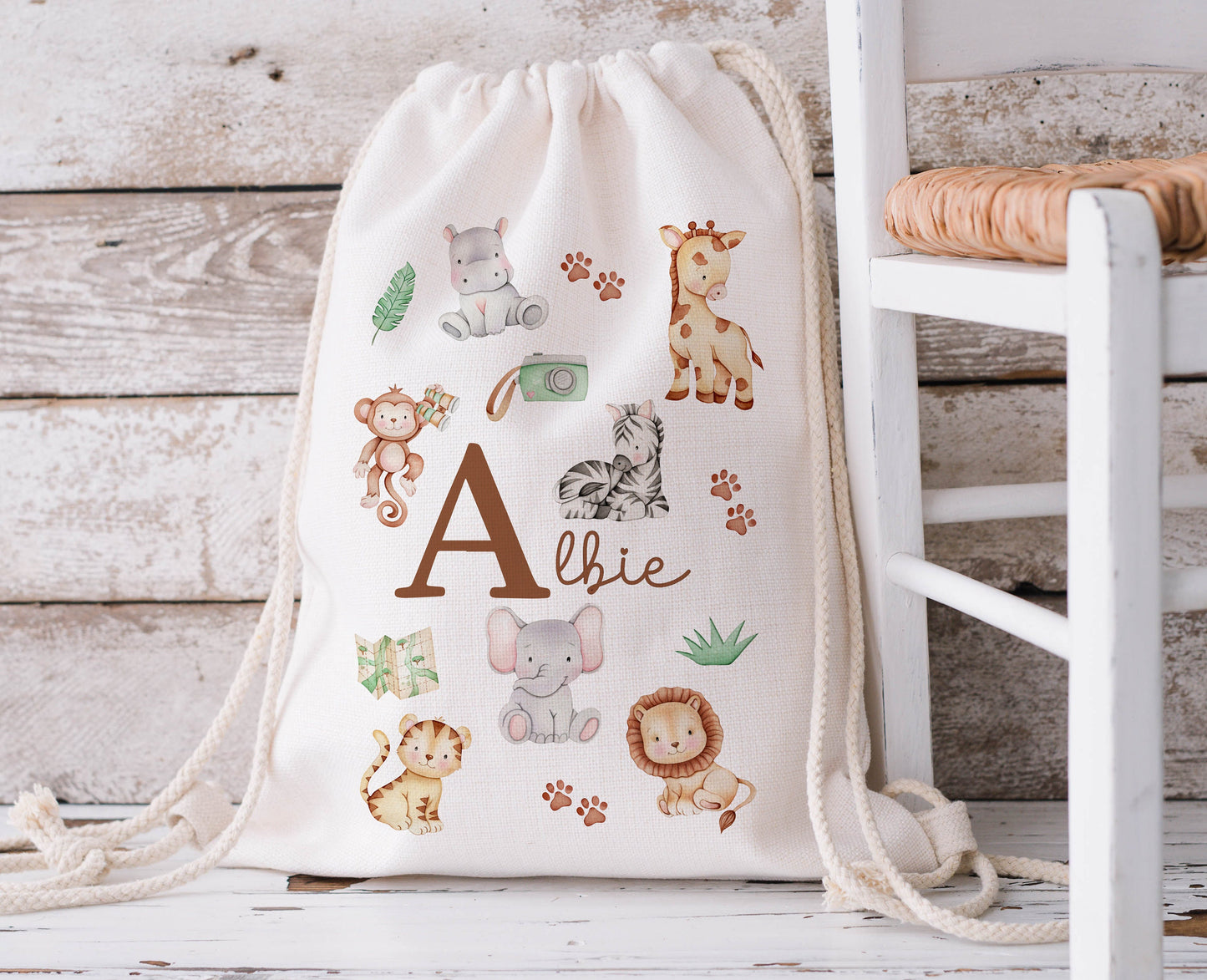 Children's Personalised Linen Drawstring Bags
