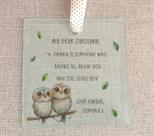 Best Friend Hanging Square Glass Gift Ornament