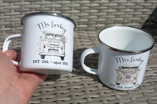 VW Enamel Campervan Wedding Mugs