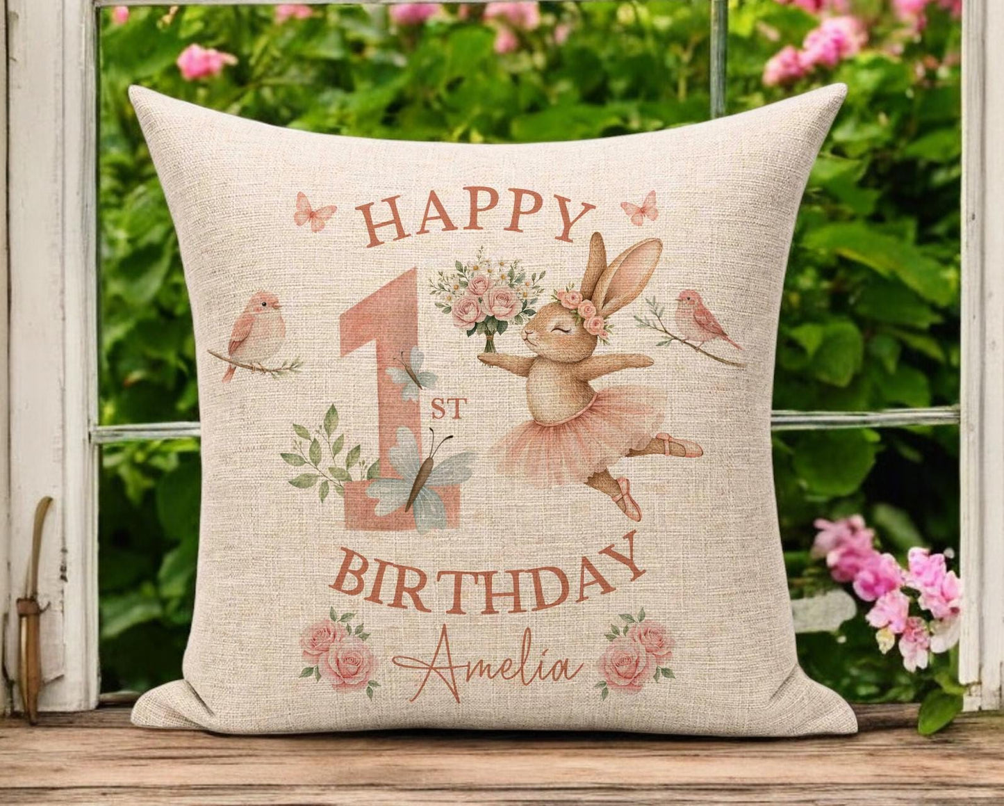 Ballerina Bunny 1st Birthday Cushion
