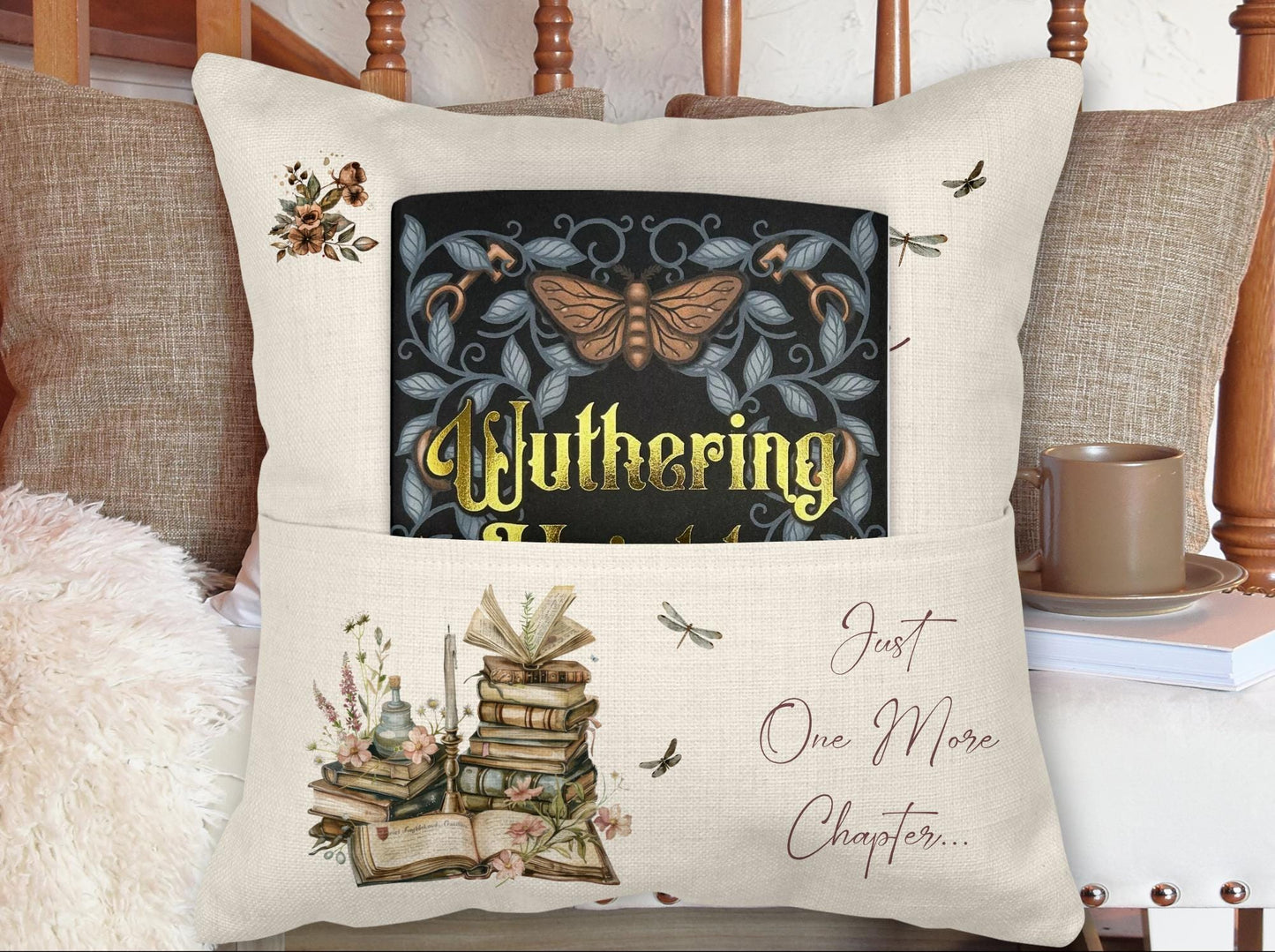 Personalised Women's Linen Book Cushion With Pocket for Book