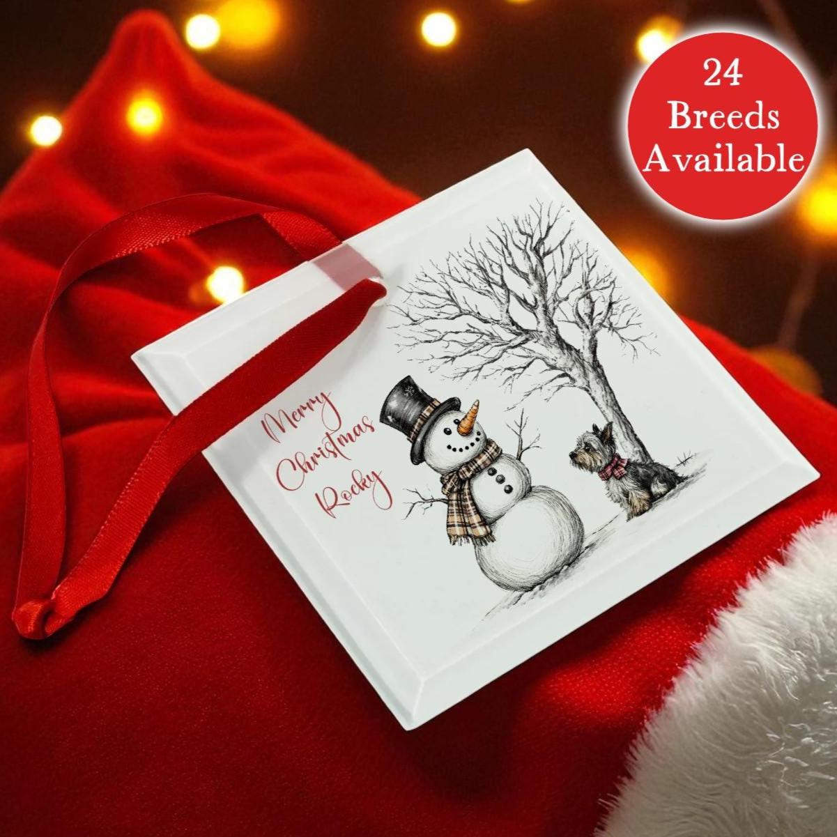 Pet Dog Glass Bauble - Snowman and Dog