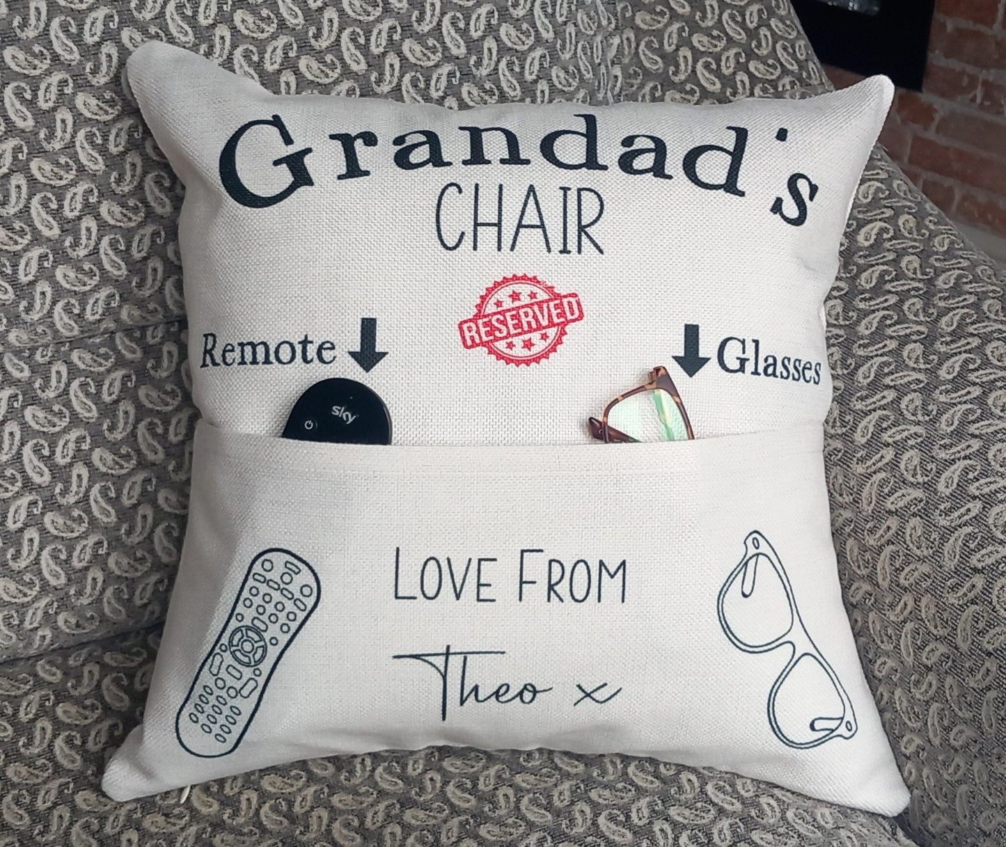 Personalised 'Reserved for Grandad' Pocket Cushion