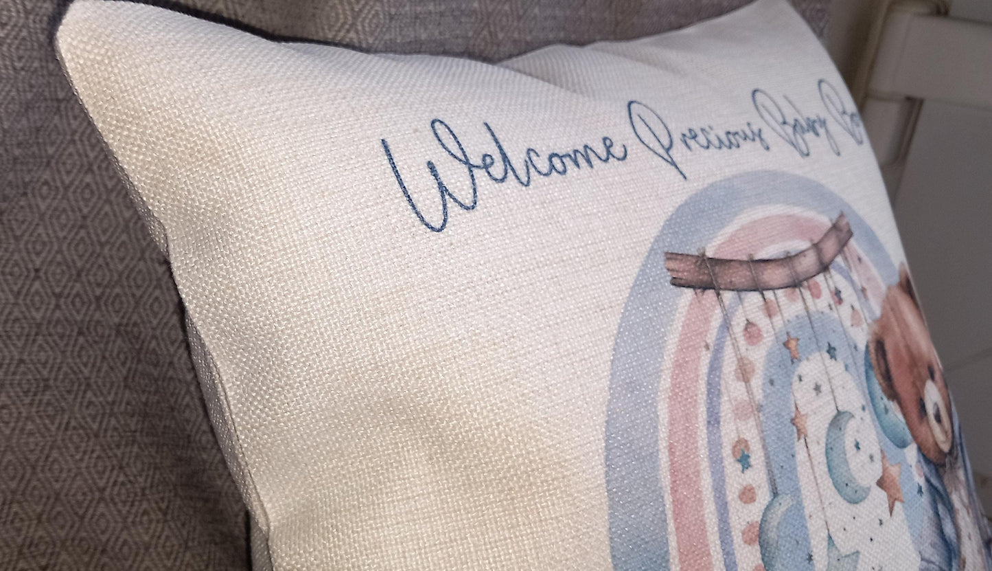 Personalised Linen Cushion with Cover for New Baby