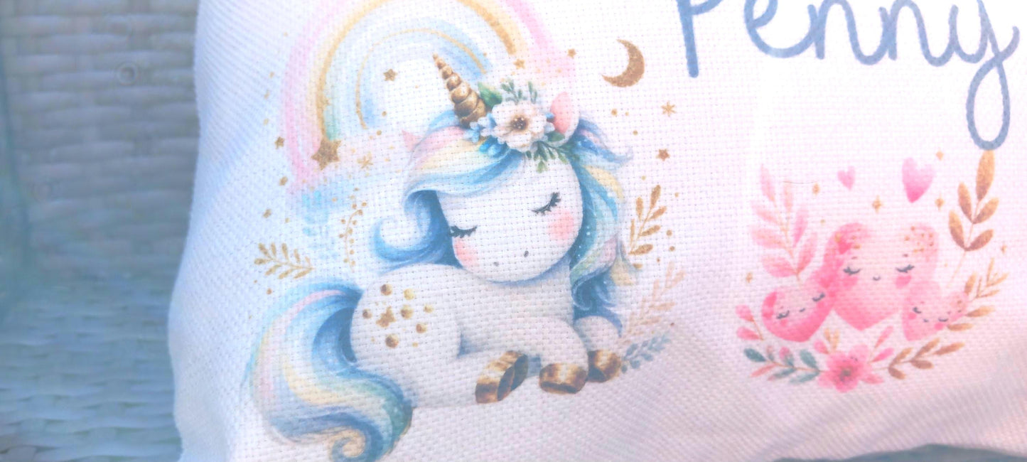 Personalised Linen Unicorn Book Pocket Cushion