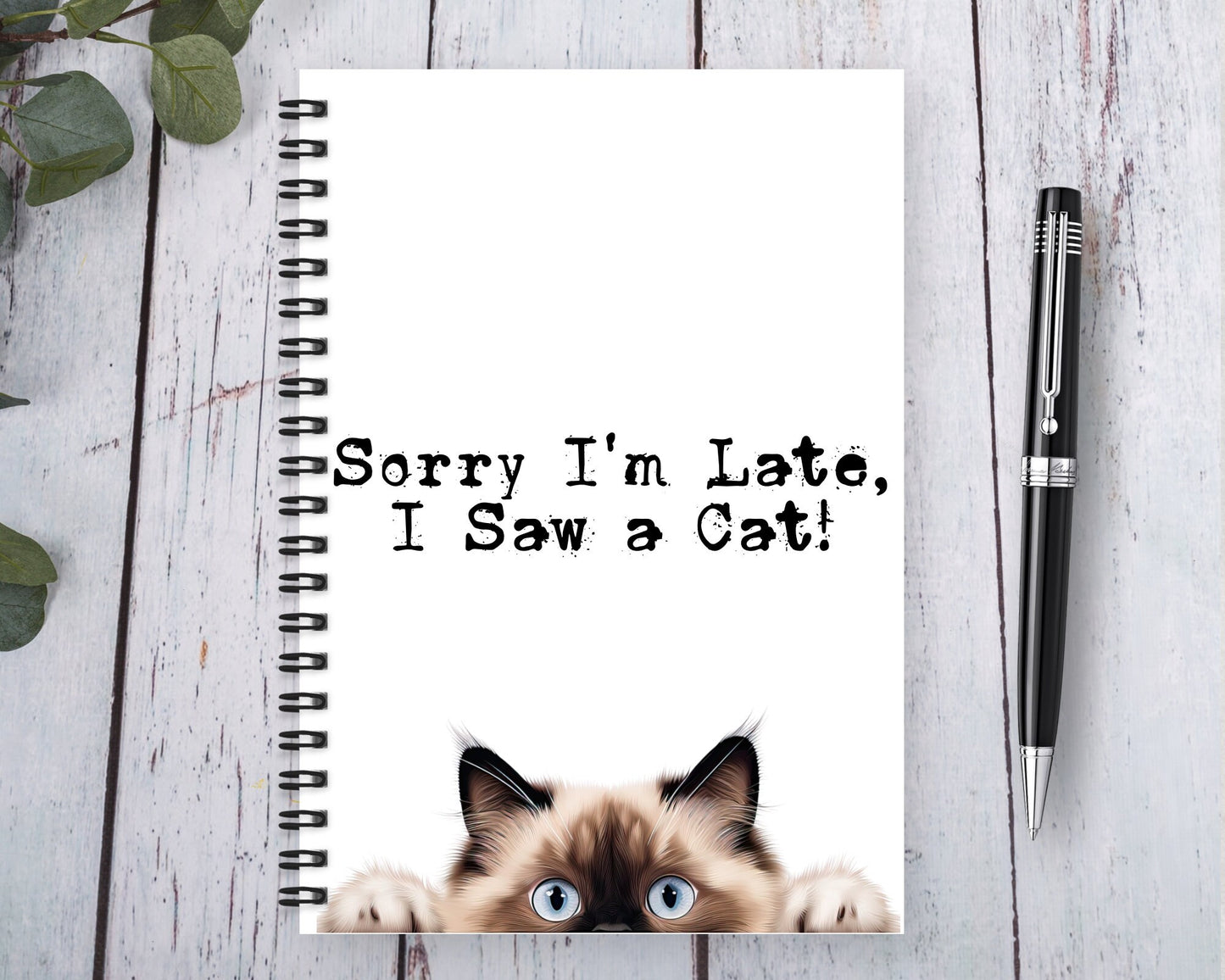 'Sorry I'm Late, I Saw a Cat' Notebook - A5 Spiral Bound, 60 Lined Pages