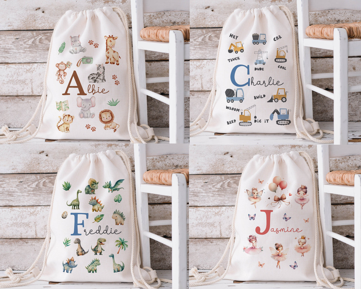 Children's Personalised Linen Drawstring Bags