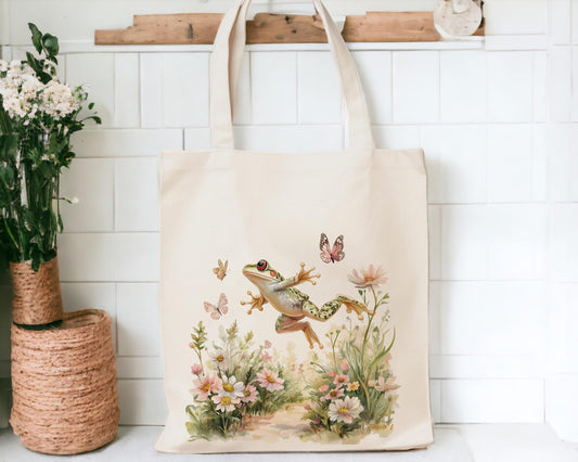 Watercolour Spring Frog Tote Bag - 6 Designs