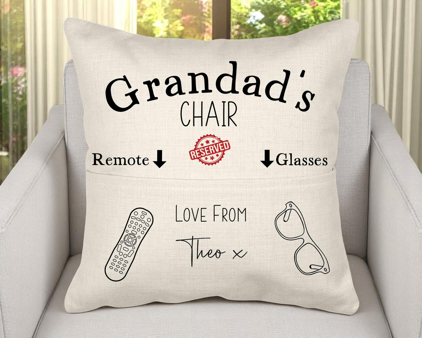 Personalised 'Reserved for Grandad' Pocket Cushion
