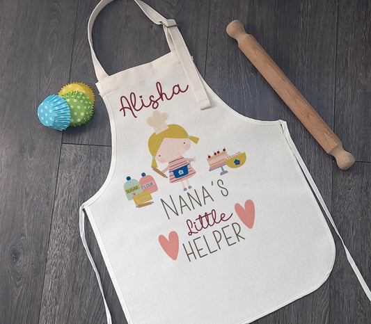 Personalised Girl's Linen Apron - Nana's Little Helper
