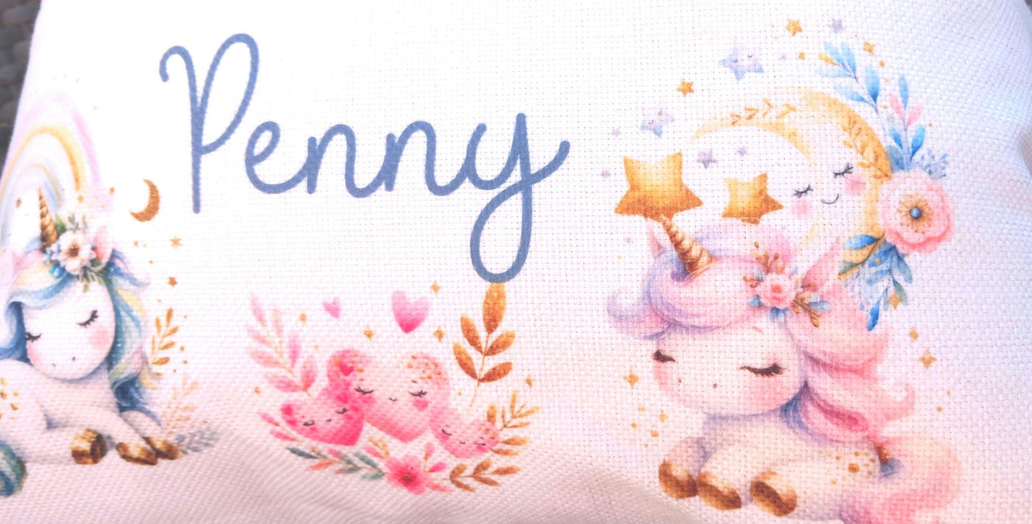 Personalised Linen Unicorn Book Pocket Cushion