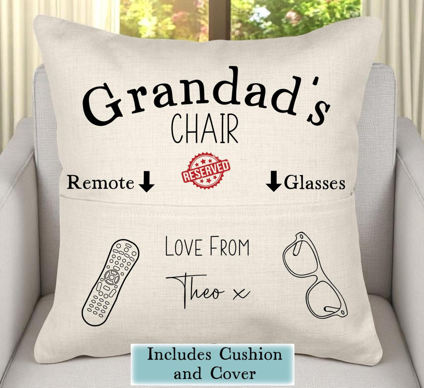 Personalised 'Reserved for Grandad' Pocket Cushion