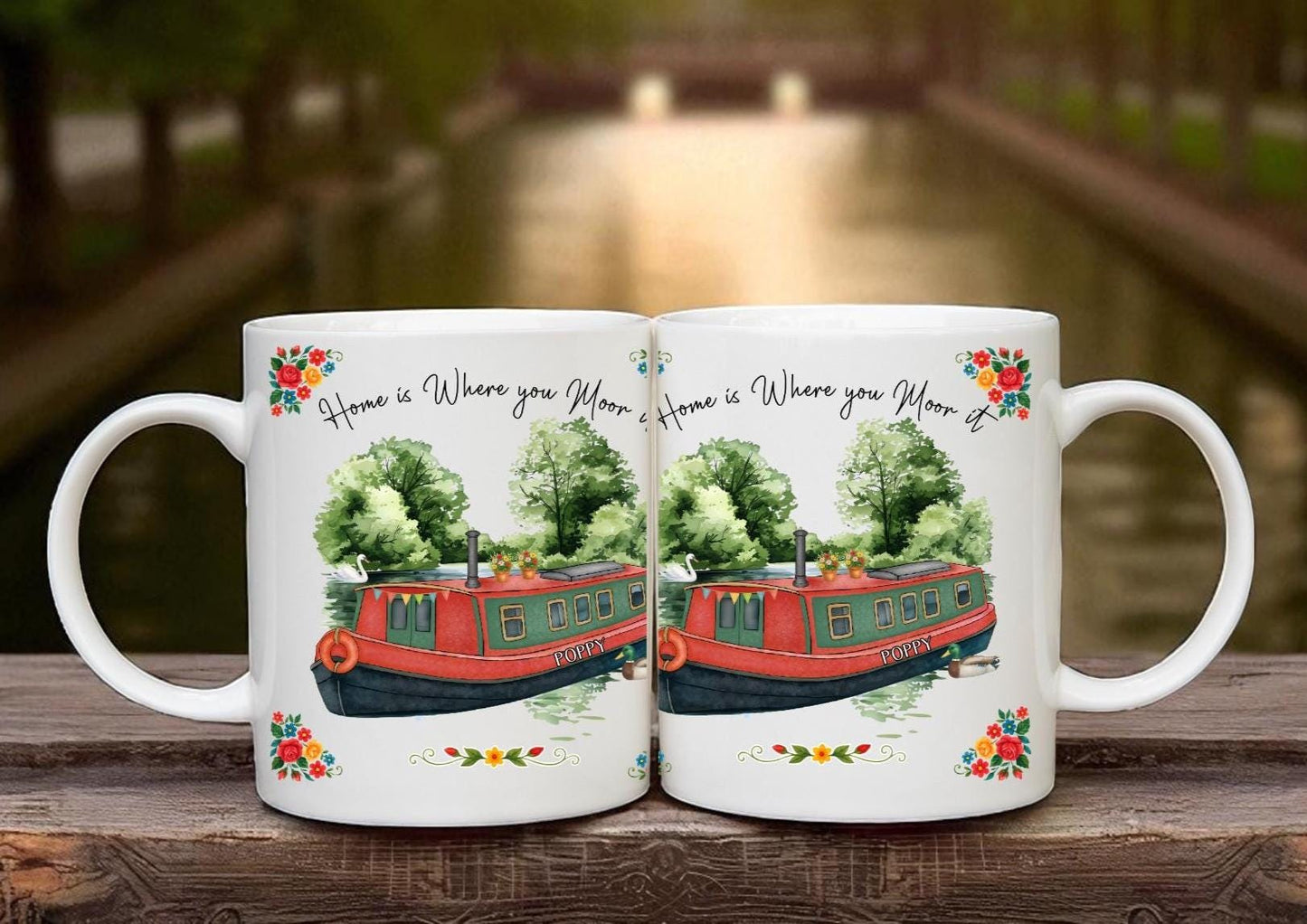 Gifts for Narrowboat Owners - Canal Barge Decor - Personalised Customised - Cushion, Bag, mugs, Pennant - Choose Colour and Boat Name