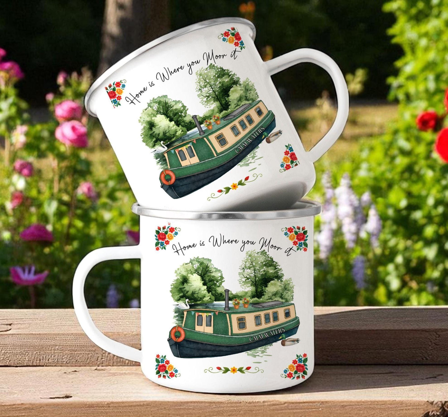 Gifts for Narrowboat Owners - Canal Barge Decor - Personalised Customised - Cushion, Bag, mugs, Pennant - Choose Colour and Boat Name