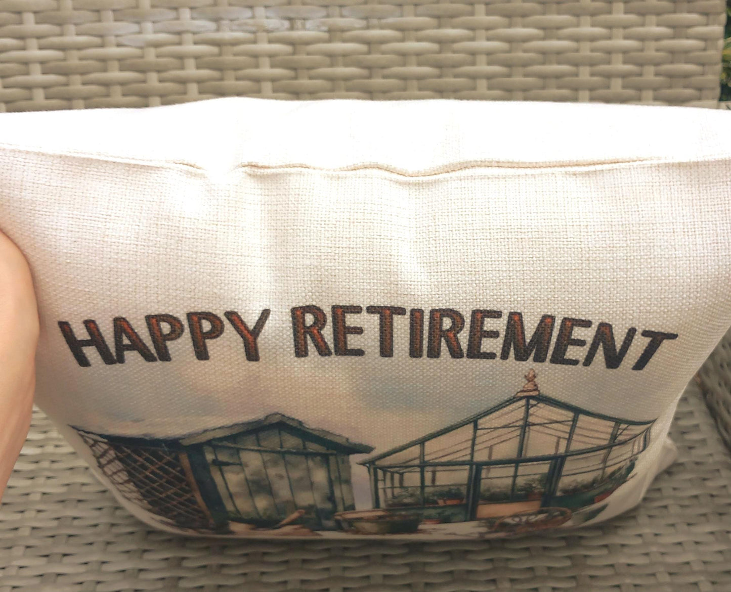 Personalised Retirement Cushion, Gardener Gift for Him, Happy Retirement Pillow, Custom Name Garden Shed Cushion, Gift for Dad or Grandad