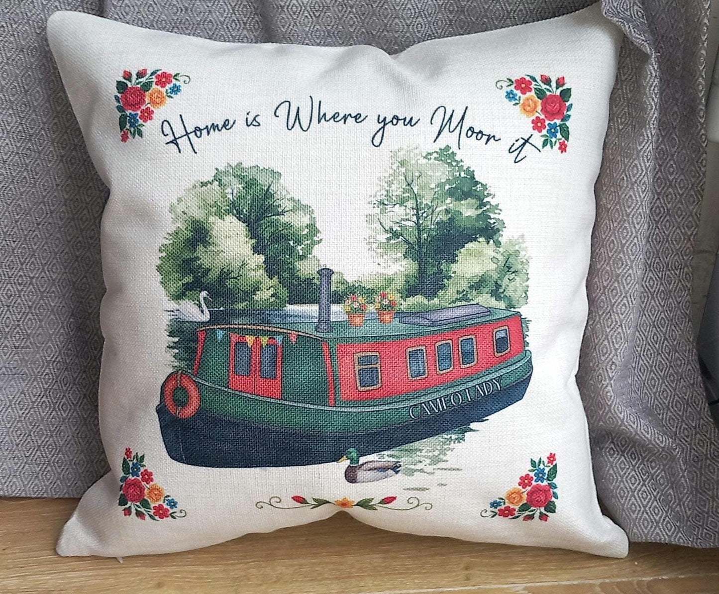 Gifts for Narrowboat Owners - Canal Barge Decor - Personalised Customised - Cushion, Bag, mugs, Pennant - Choose Colour and Boat Name