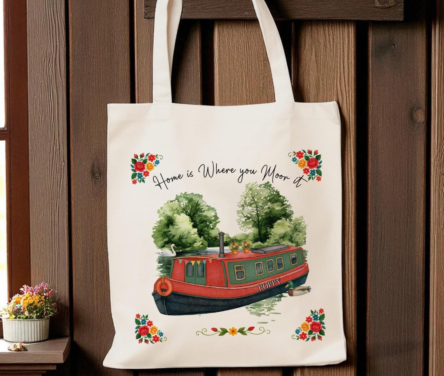 Gifts for Narrowboat Owners - Canal Barge Decor - Personalised Customised - Cushion, Bag, mugs, Pennant - Choose Colour and Boat Name
