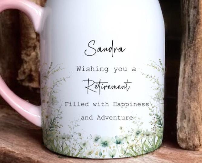 Personalised Ceramic Floral Vase Gift for Retired Ladies - Sage Florals with Quote - Add a Name - Unique Retirement Gift with Box - Flowers