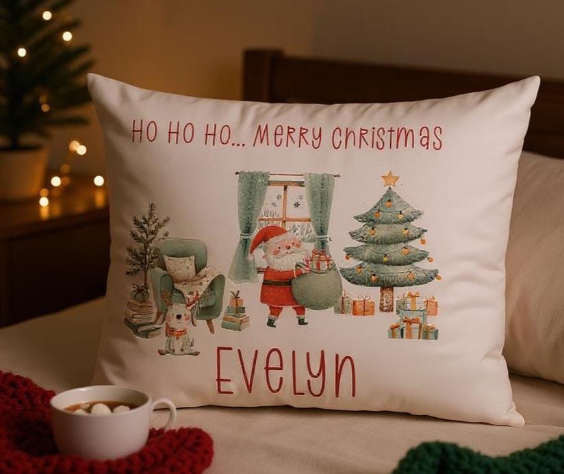 Personalised Children's Christmas Pillowcase with Sweet Santa Delivering Gifts - Children's Christmas Eve Gift - Add child's Name