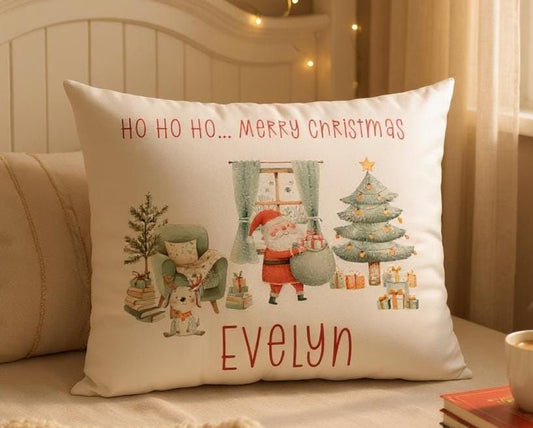 Personalised Children's Christmas Pillowcase with Sweet Santa Delivering Gifts - Children's Christmas Eve Gift - Add child's Name