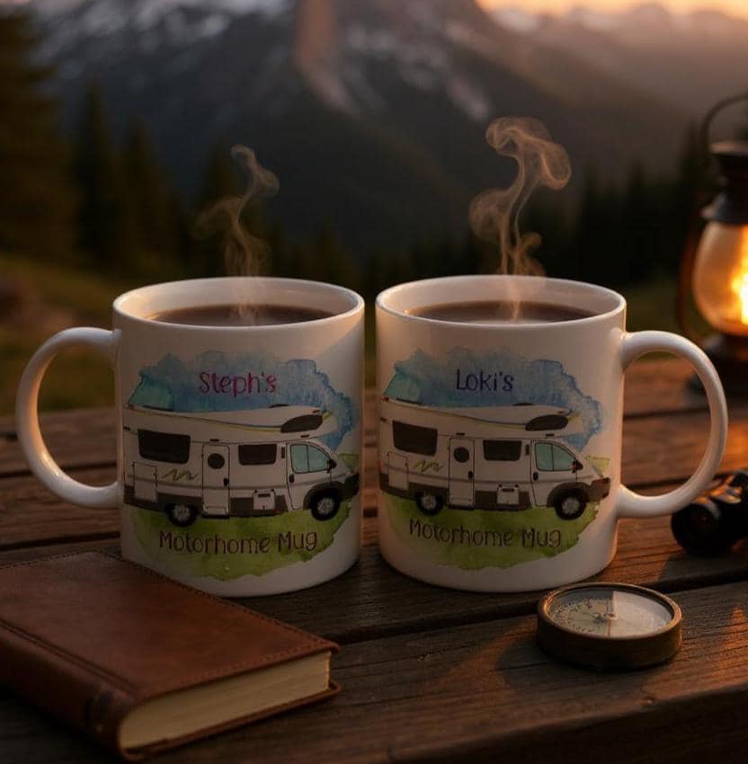 Personalised Ceramic - Motorhome Mug – Custom Campervan Gift for Travel Lovers - Couples Travel Gift - Camping and Travel Gift - His & Hers