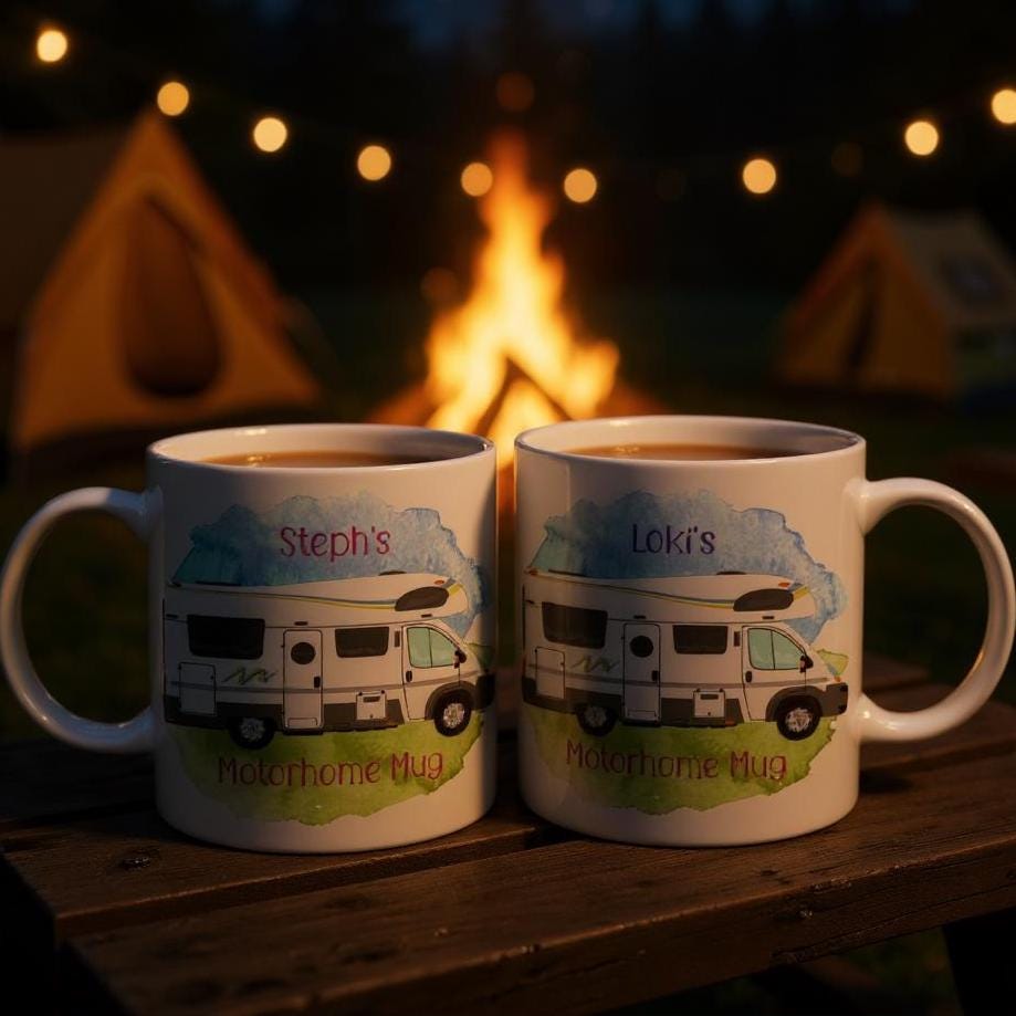 Personalised Ceramic - Motorhome Mug – Custom Campervan Gift for Travel Lovers - Couples Travel Gift - Camping and Travel Gift - His & Hers