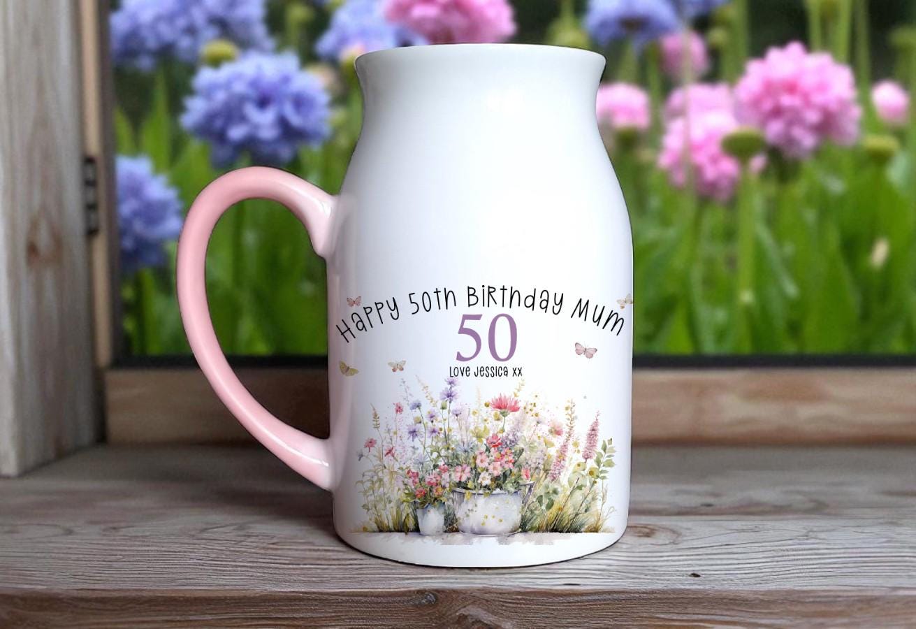 Personalised Small Birthday Vase – Custom Age & Name | Milestone Birthday Gift for Mum, Nan, Grandma, Nanny, Friend | Floral Keepsake Vase