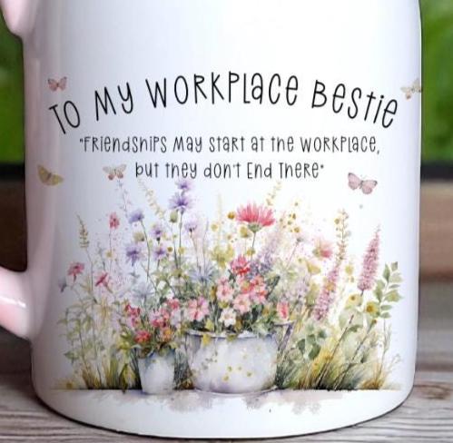 Personalised Ceramic Jug Vase – “To my Workplace Bestie” – Floral Vase Gift for Co-worker, Birthday, Work Friend Gift -