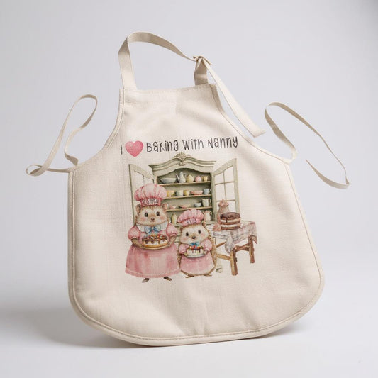 I Love Baking with Nanny/Mum/Grandma Apron – Whimsical Hedgehog Linen Baking Apron, Nanny & Grandchild Gift, Cute Apron - Baking Together