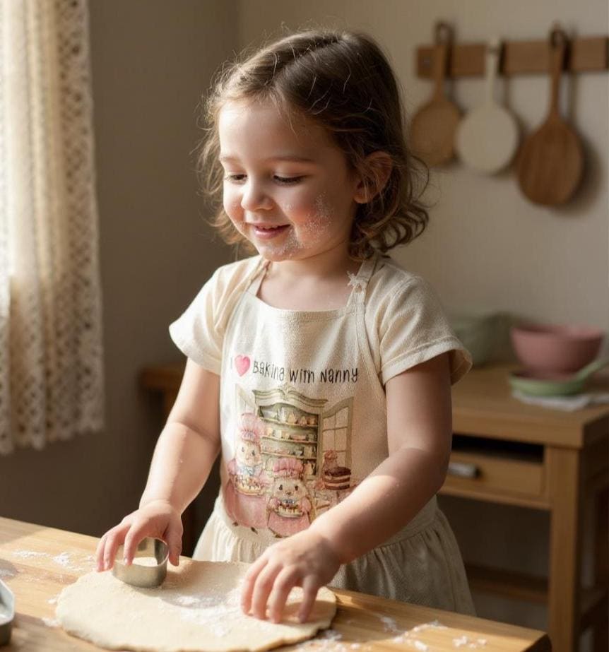 I Love Baking with Nanny/Mum/Grandma Apron – Whimsical Hedgehog Linen Baking Apron, Nanny & Grandchild Gift, Cute Apron - Baking Together