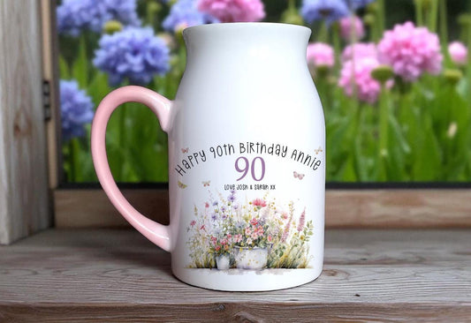 Personalised Small Birthday Vase – Custom Age & Name | Milestone Birthday Gift for Mum, Nan, Grandma, Nanny, Friend | Floral Keepsake Vase