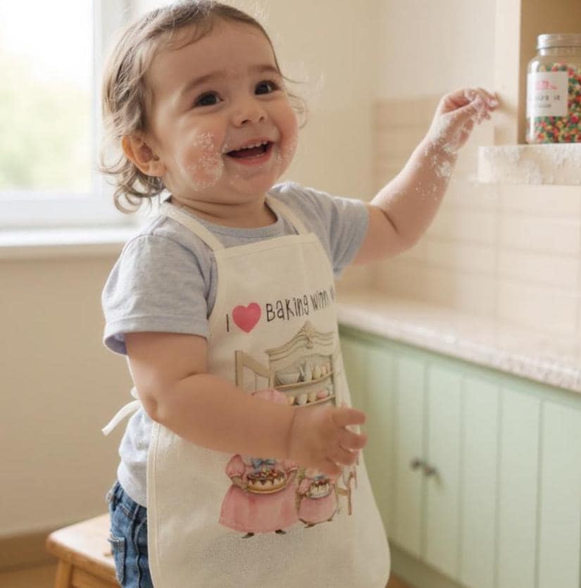I Love Baking with Nanny/Mum/Grandma Apron – Whimsical Hedgehog Linen Baking Apron, Nanny & Grandchild Gift, Cute Apron - Baking Together