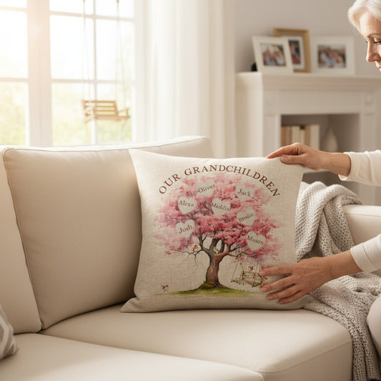 Personalised 'Our Grandchildren' Linen Cushion Gift for Grandparents