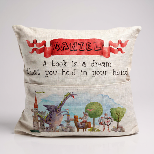 Personalised Knights and Dragons Story Book Cushion