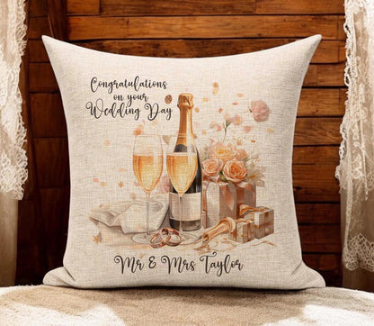 Personalised Wedding Cushion - Champagne and Floral Design