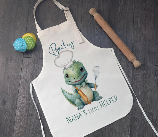 Boy's Personalised Dinosaur Apron - Nana's/ Grandma's Little Helper