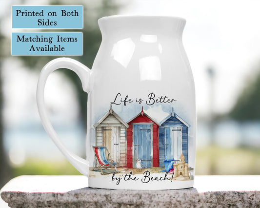 "Life is Better by the Beach" Beach Hut Ceramic Vase