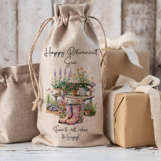 Personalised Retirement Drawstring Bottle Bag