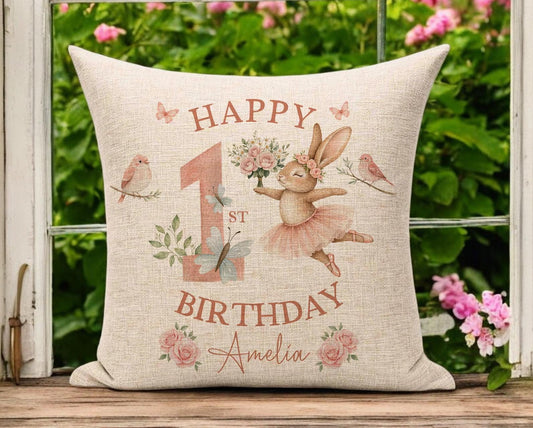 Ballerina Bunny 1st Birthday Cushion
