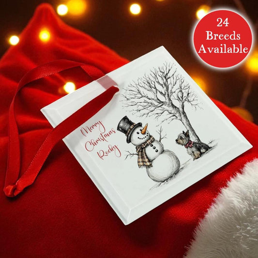 Pet Dog Glass Bauble - Snowman and Dog