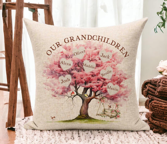 Personalised 'Our Grandchildren' Linen Cushion and Cover