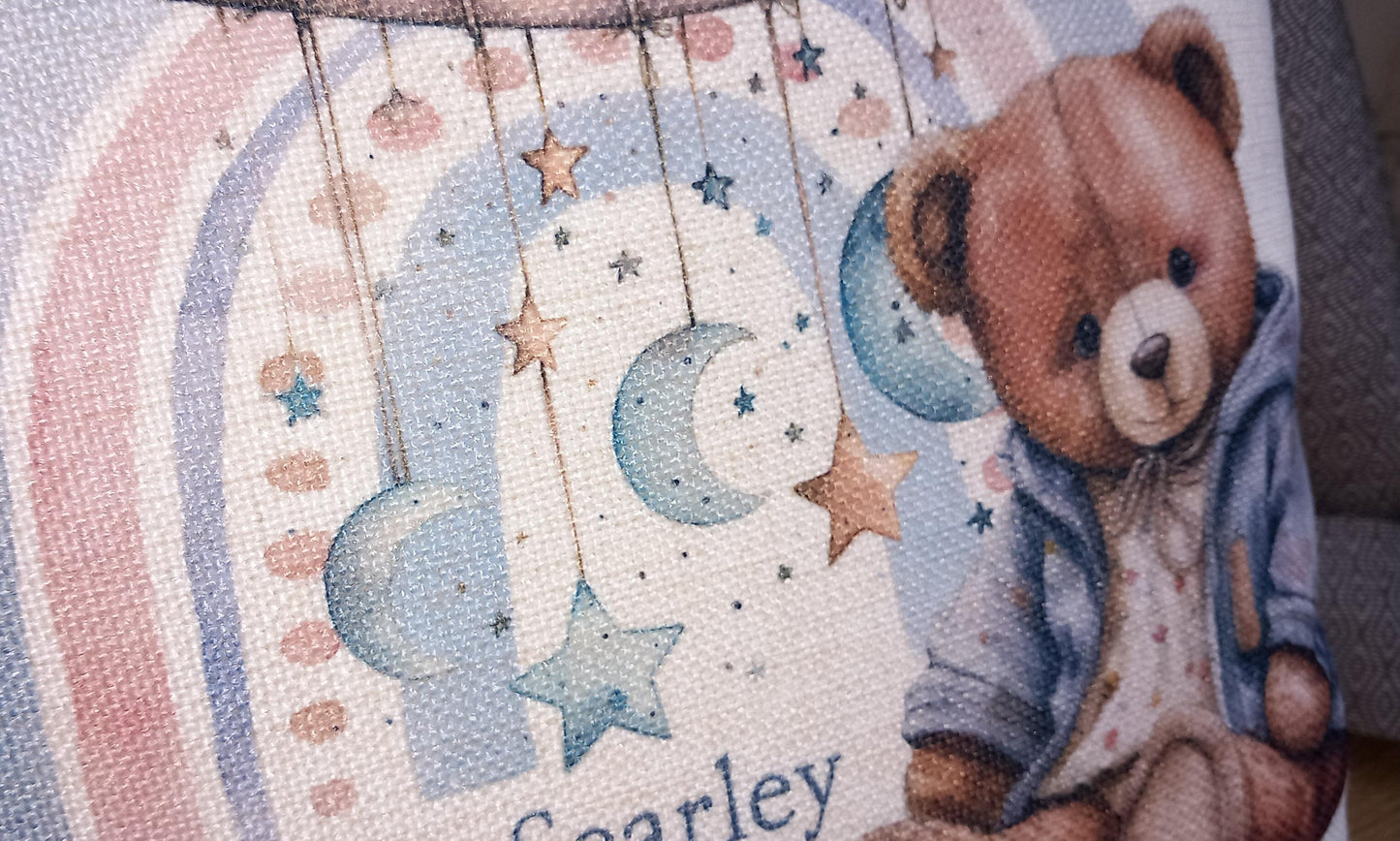 Personalised Linen Cushion with Cover for New Baby