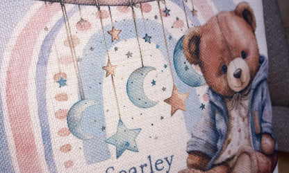 Personalised Linen Cushion with Cover for New Baby