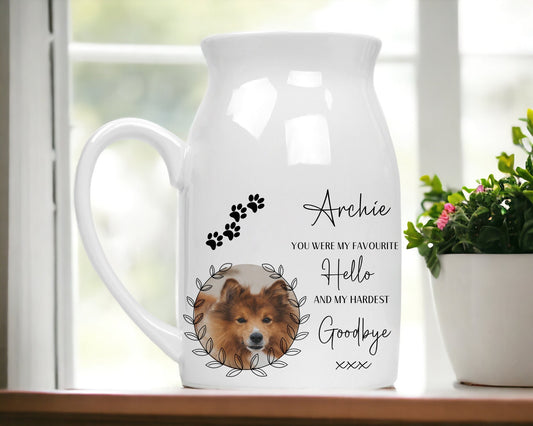 Ceramic Dog Memorial Vase with Personalised Photo, and Name
