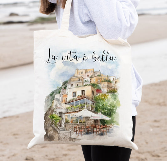 Italy Inspired Tote Bag with Italian Quote