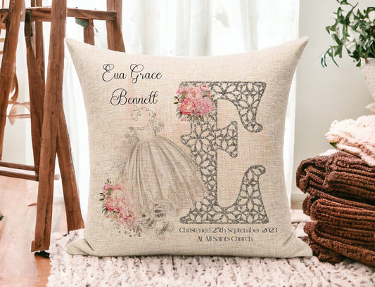 Personalised Girls Christening Cushion