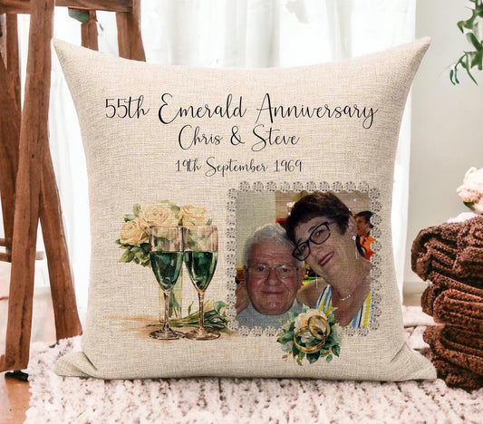 Personalised 55th Emerald Wedding Anniversary Cushion