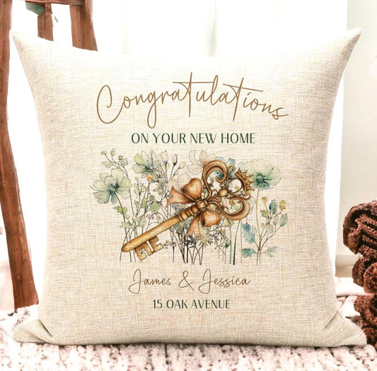 Personalised Linen New Home Cushion