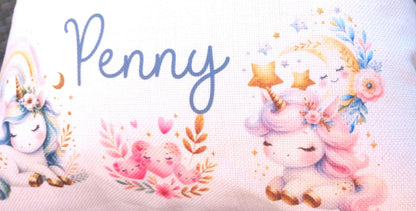 Personalised Linen Unicorn Book Pocket Cushion