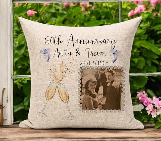 Diamond 60th Wedding Anniversary Personalised Photo Cushion Gift